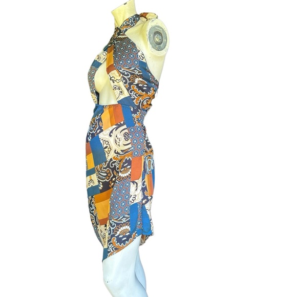 Princess Polly "Jenna" Bandana Patchwork Halter Cutout Satin Mini Dress Size 6 - Picture 6 of 14